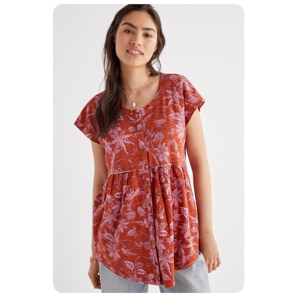by Anthropologie Washed Babydoll Floral Top sz S